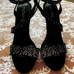 Aldo black sparkle strappy sandal heels